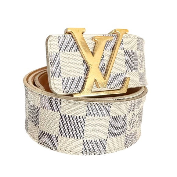 Authentic Louis Vuitton Damier Azur Leather & Gold Buckle Belt 80/32 - Picture 6 of 14